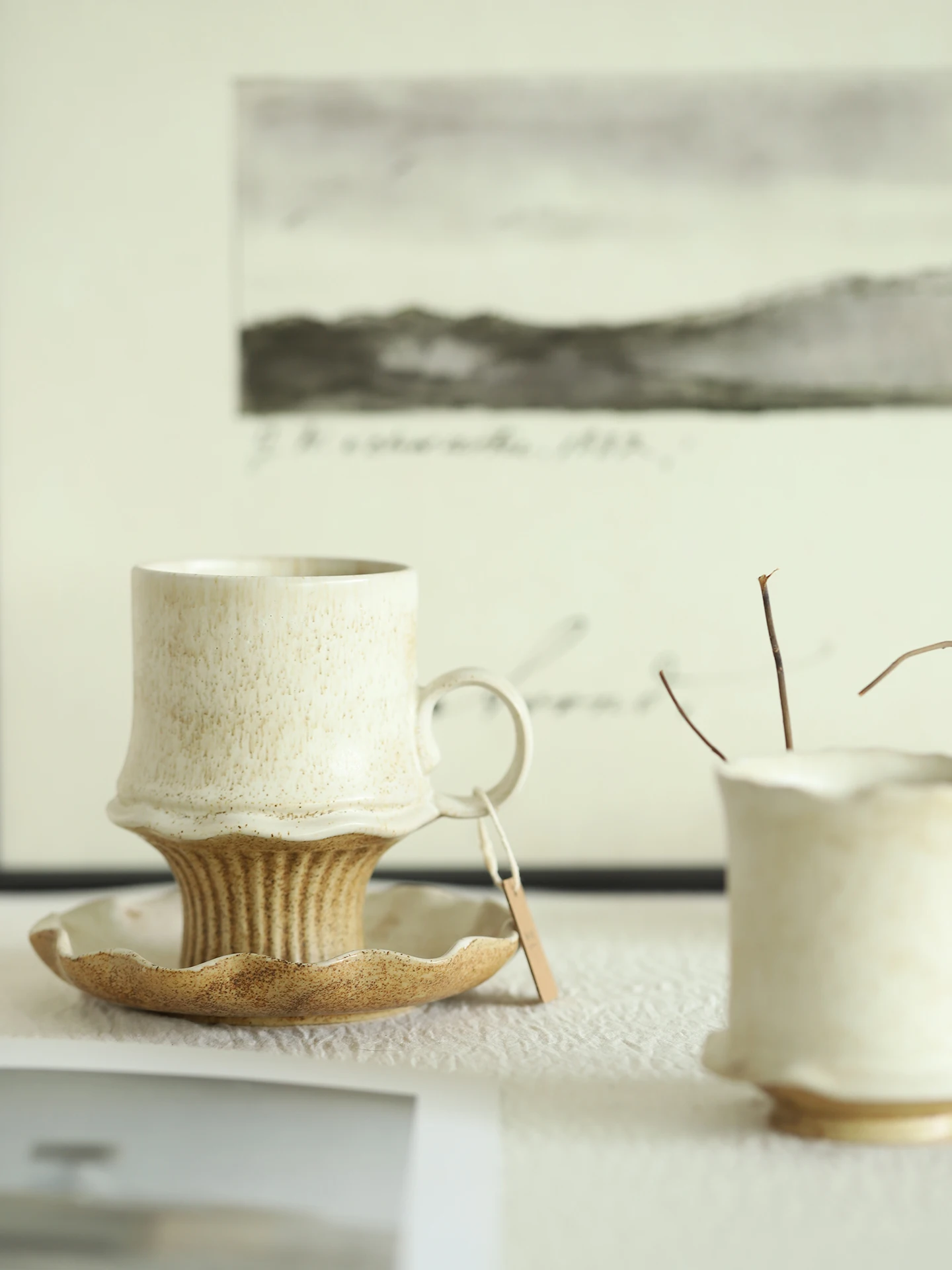 Handmade Vintage Coffee Cup High Aesthetic Value Refined Ceramic Tall Footed Specialty Style Luxury Sensation Mid-Century Modern