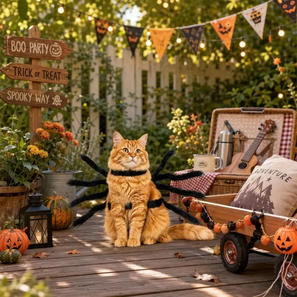 Haustier-Spinnenkostüm für Halloween, realistisches, pelziges Kostüm für Hunde und Katzen, lustiges Party-Outfit, bequeme Passform für kleine und mittelgroße Haustiere. – Detail 7