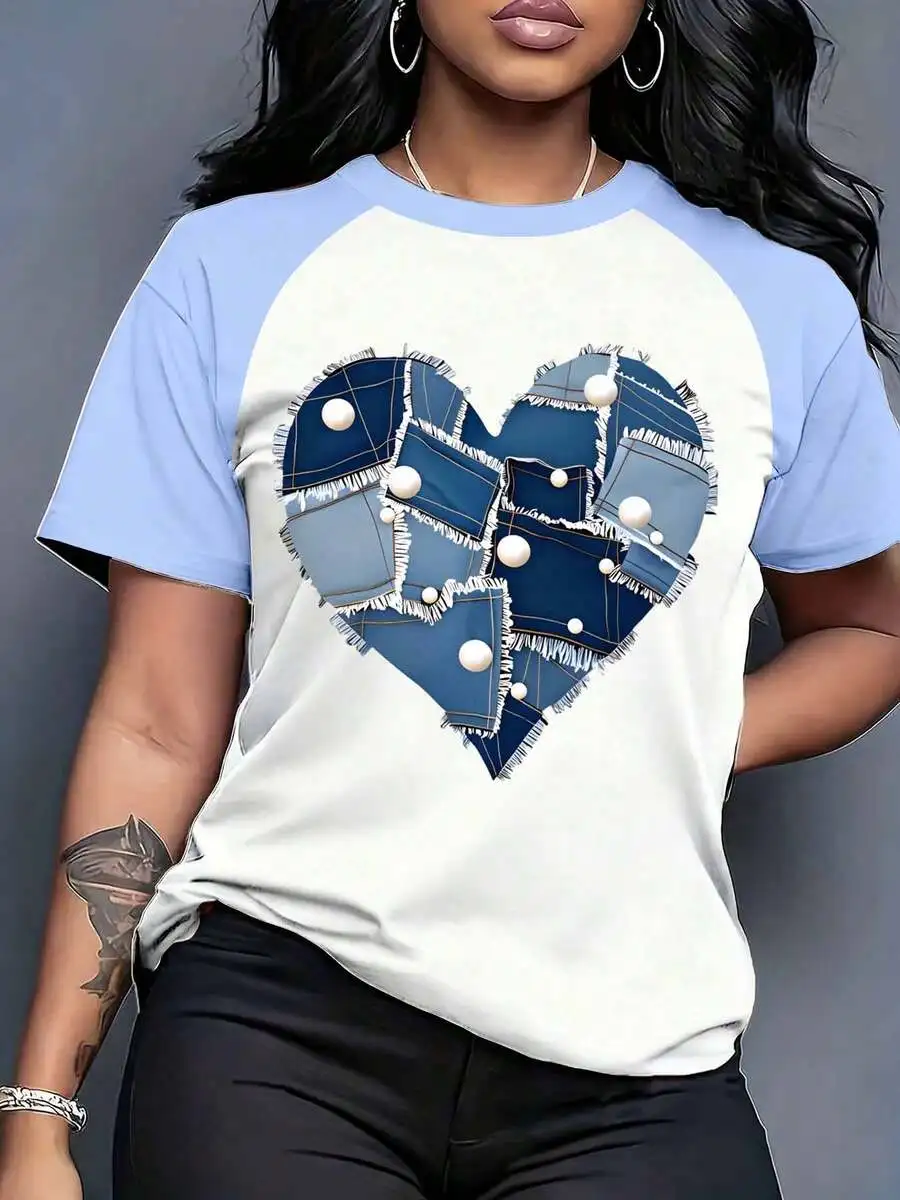 

White And Sky Blue Raglan Sleeve T-Shirt Women Casual Streetwear Summer Top
