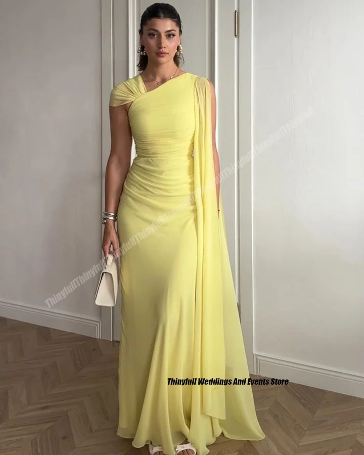 Thinyfull Mermaid Chiffon Arabia Prom Dress V-neck Sleeveless Ruched Evening Party Gown Long 2024 Dubai Special Occasion Dress ﻿