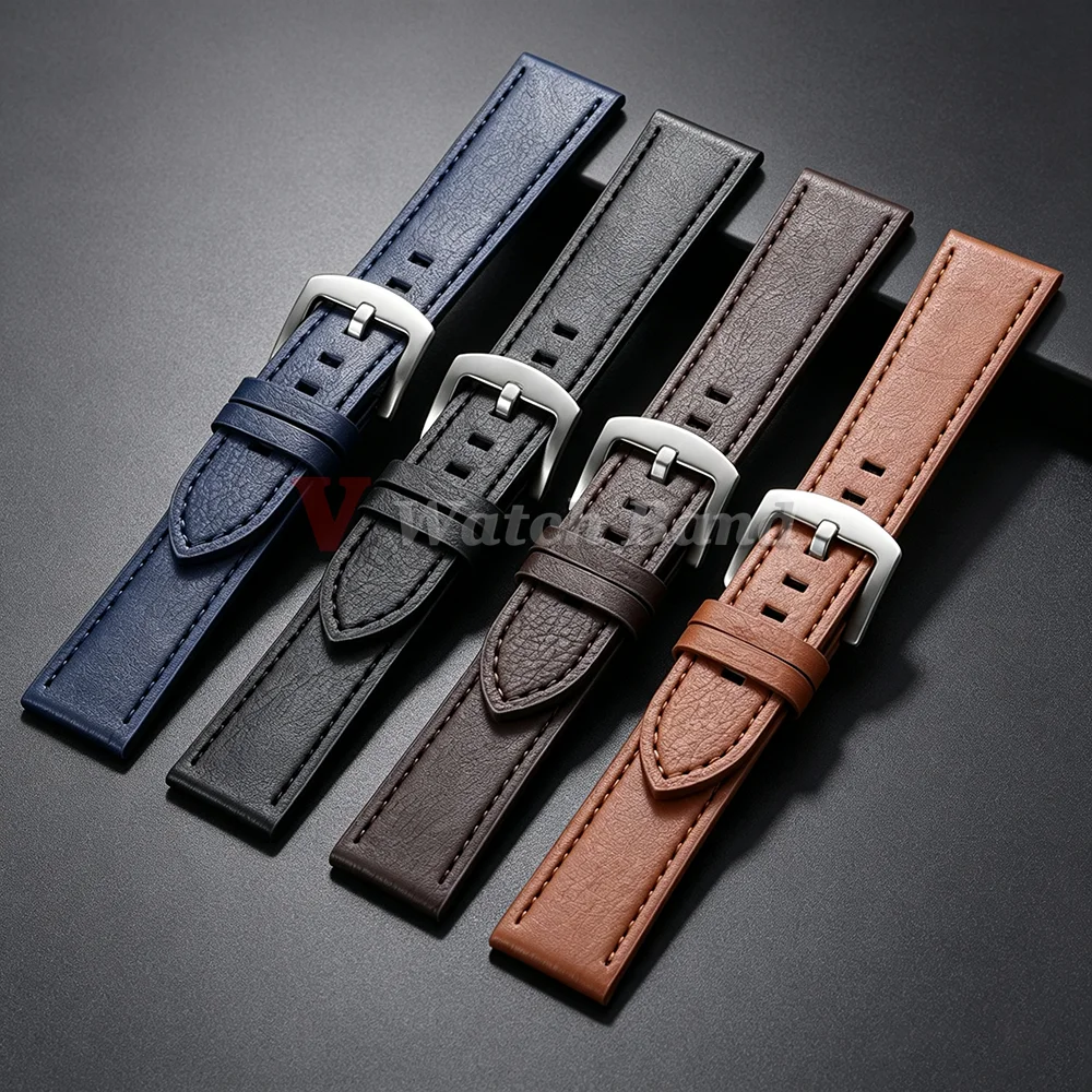22mm Vintage Oil Wax Cracked Texture Watch Band Brown Black Cowhide Straps Pin Buckle Universal Bracelet for Men Wristbands