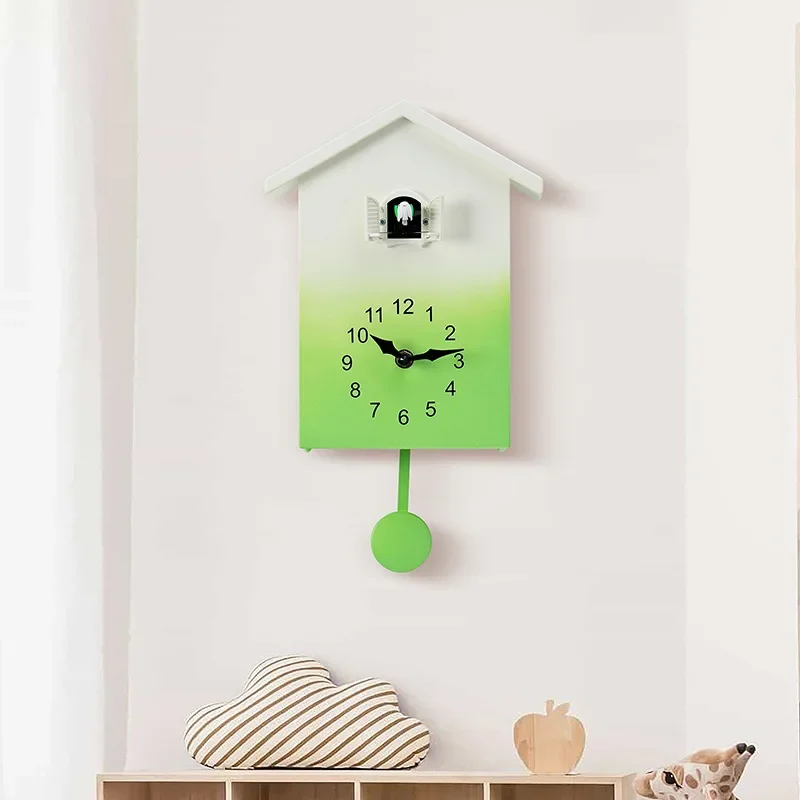 Gradient Multicolored House Shape Cuckoo Wall Clocks Room Decoration with Pendulum Silent Quartz Movement Clock Home Decor Gifts