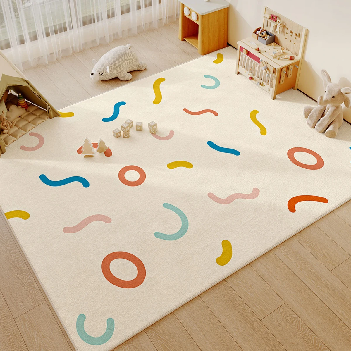 Beige Cream-style Living Room Carpet Large Area Rug Cute Color Blocking Home Decoration Floor Mat Bedroom Rugs Ковер Для Спальни