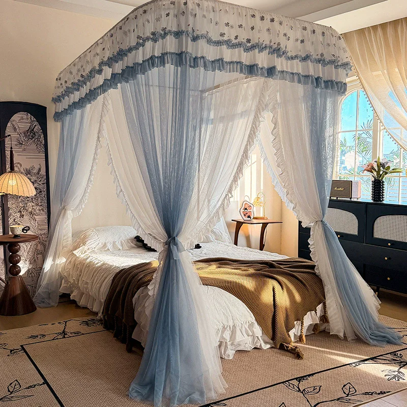 2026 U Type Railway Princess Mosquito Net Bedroom Decoration 3 Door 2 Layer Curtain Tent for Girl Room with Frame