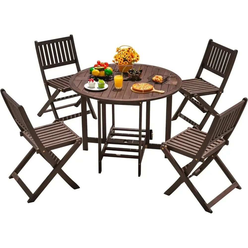 

Acacia Wood Patio Dining Set with 4 Chairs and 37 Round Table for Outdoor, Lawn, Balcony, Garden - Deep Brown
