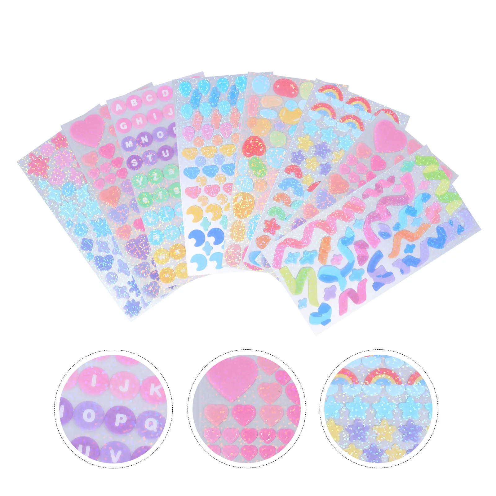 

8 Sheets Decorative Stickers Kawaii Planner Journaling Scrapbook Colored Flash Stationery PVC Self Adhesive Creative Bright