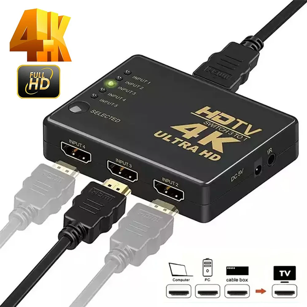 

4K Switcher HDMI-compatible Switch 3 in 1 out HD 1080P Video Cable Splitter 1x3 Hub Adapter Converter for PS4/3 HDTV PC TV Box