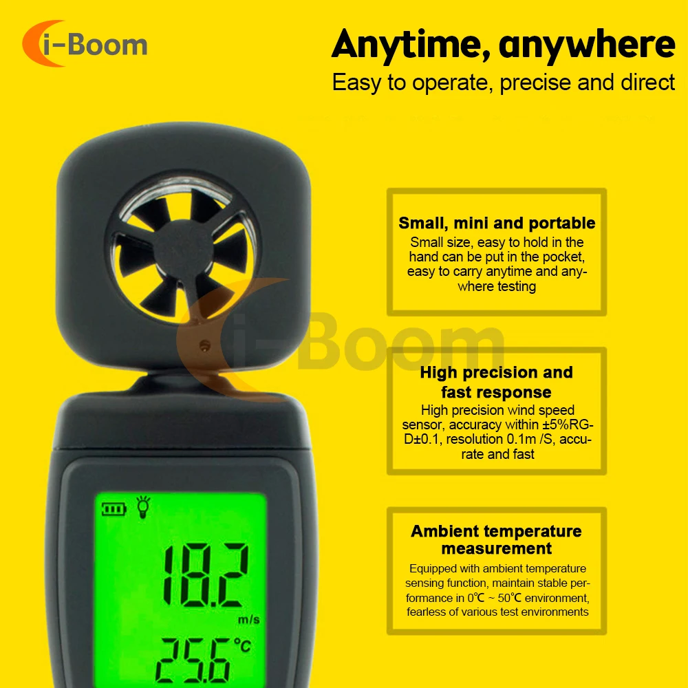 AS816 Mini Digital Anemometer LCD Digital Wind Speed Meter Air Velocity Temperature Measuring with Backlight Measuring Tool
