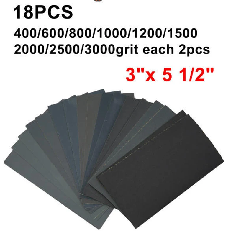 Sandpaper Grit  Sandpaper Wet Dry Sanding Paper Abrasive Polishing Tools Furniture Wall Polishing and Buffing 18pcs/Set