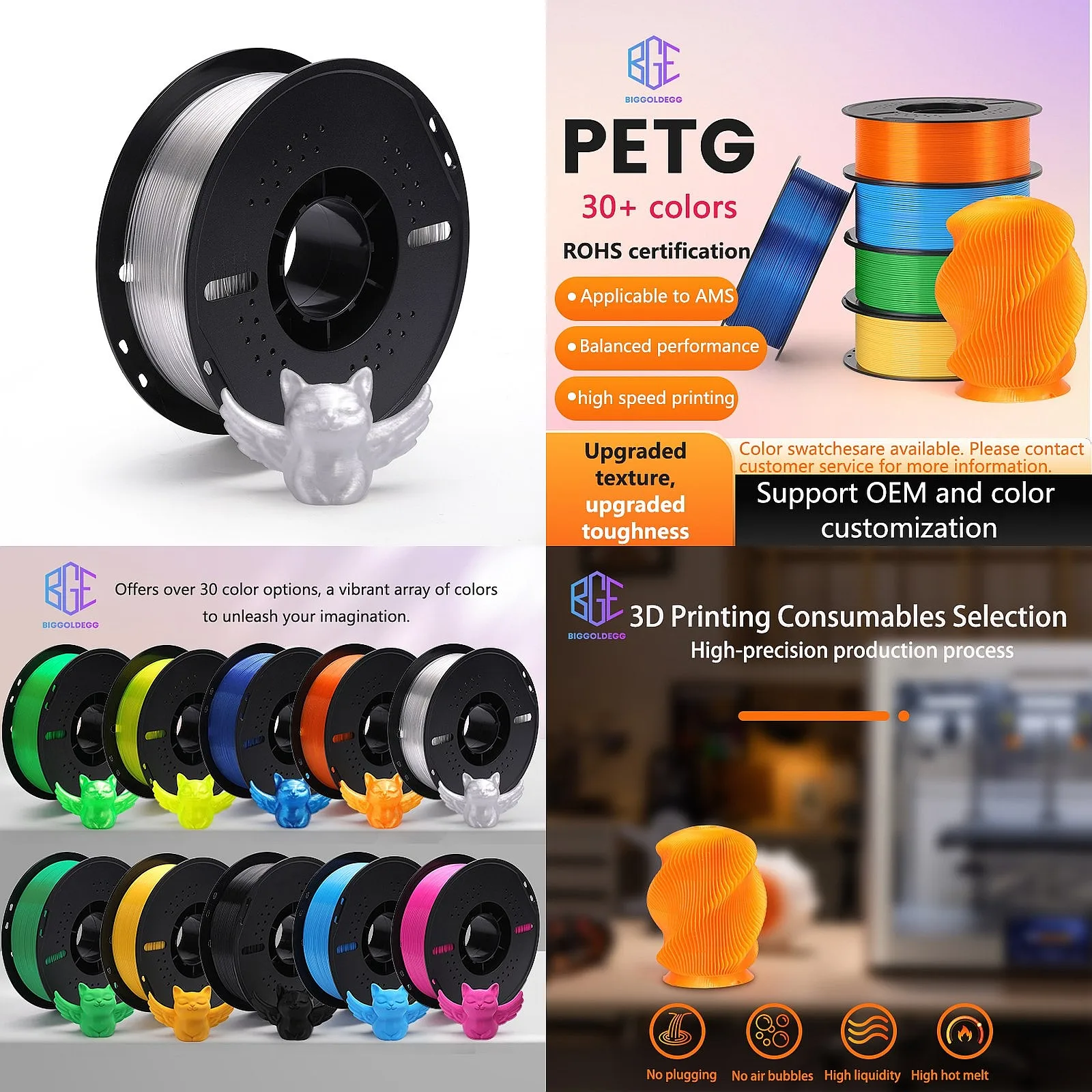 High-quality 1KG 1.75mm Transparent PETG 3D Printing Filament PETG Basic 240C Printing Temperature