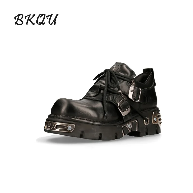 BKQU Thick Soled Single Shoes 2024 Autumn British Style Retro Dark Punk Small Leather Shoes Metal Niche Design Sense of Low Top