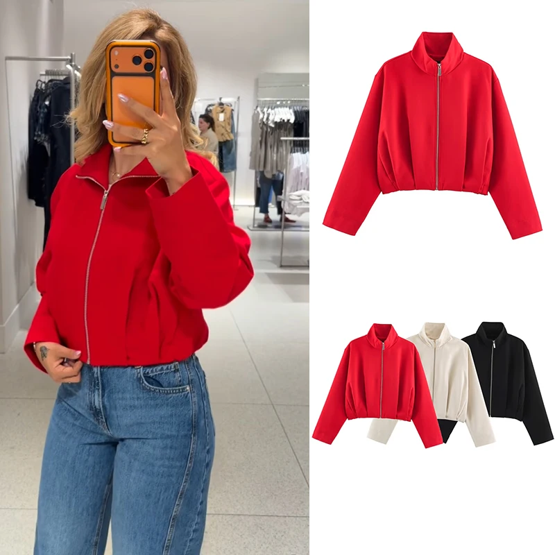 2026 Women's Short Jacket with Pleated Hem, Loose Fit Coat, Available in Multiple Colors, Stylish Casual Office Jacket