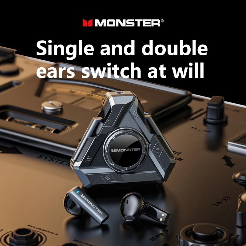 Monster XKT22 سماعة لاسلكية تعمل بالبلوتوث 5.4 سماعات أذن للألعاب تصميم مثلث رائع سماعة ألعاب TWS سماعات للحد من الضوضاء