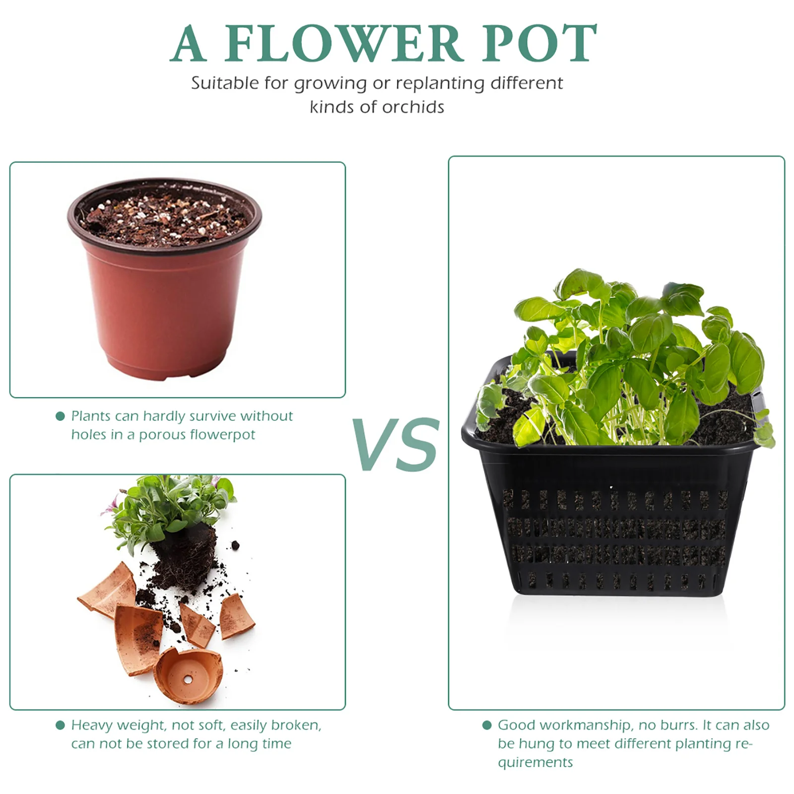 

Hemoton Hydroponic Orchid Pots Set Plastic Planter with Holes for Indoor Outdoor Succulent Flower Plants Black