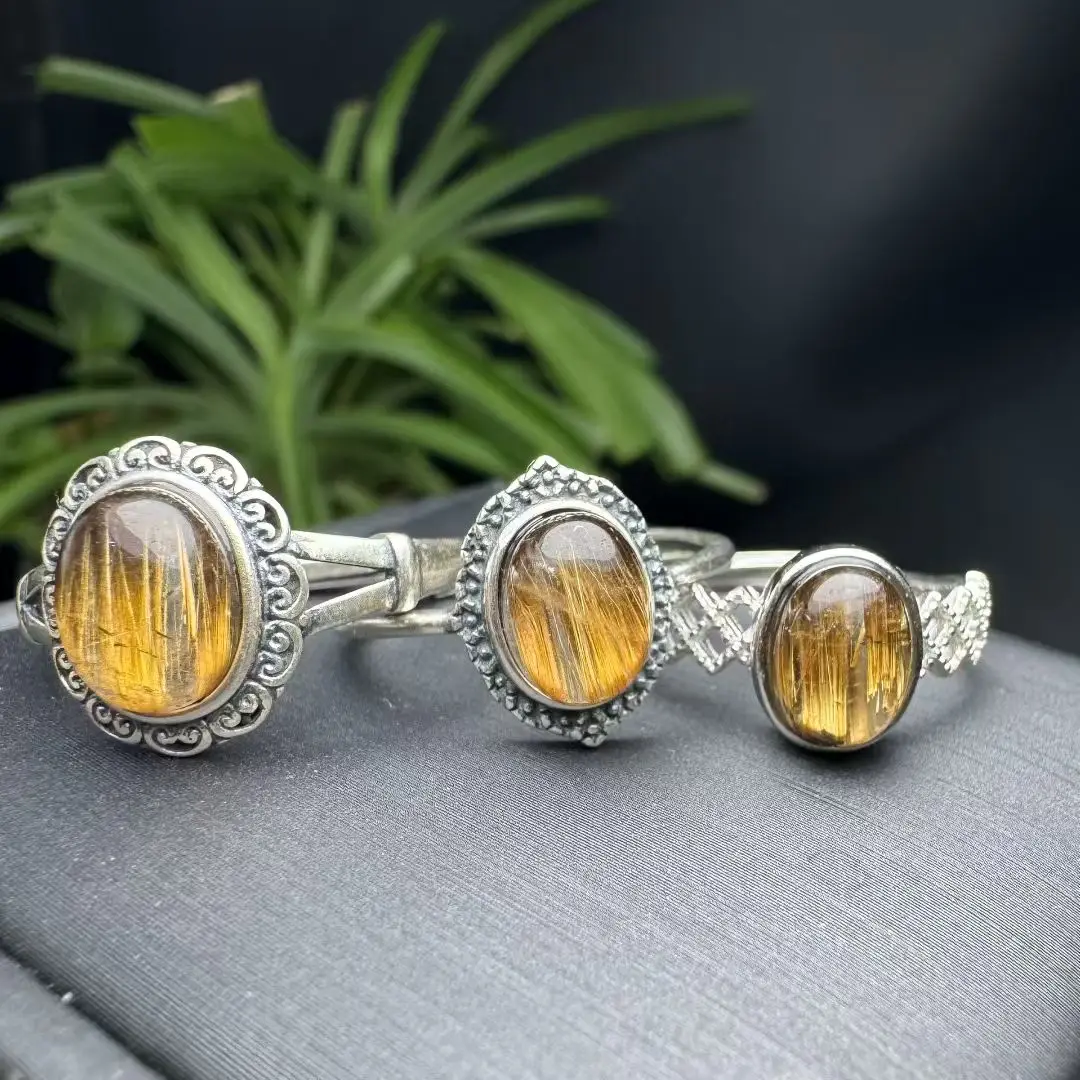 

1 шт., кольцо из натуральной меди с рутилированным кварцем, овальный кабошон, стерлинговое серебро 925 пробы, изменяемого размера, целебный камень Рейки, ювелирные изделия, подарок для женщин