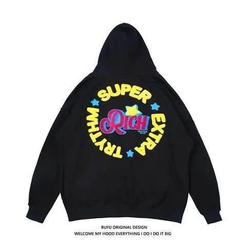 

Teenager Guochao Brand Hip-hop Hooded Sweater Men's Autumn and Winter Couple Oversize Fried Street American Hoodie Jacket