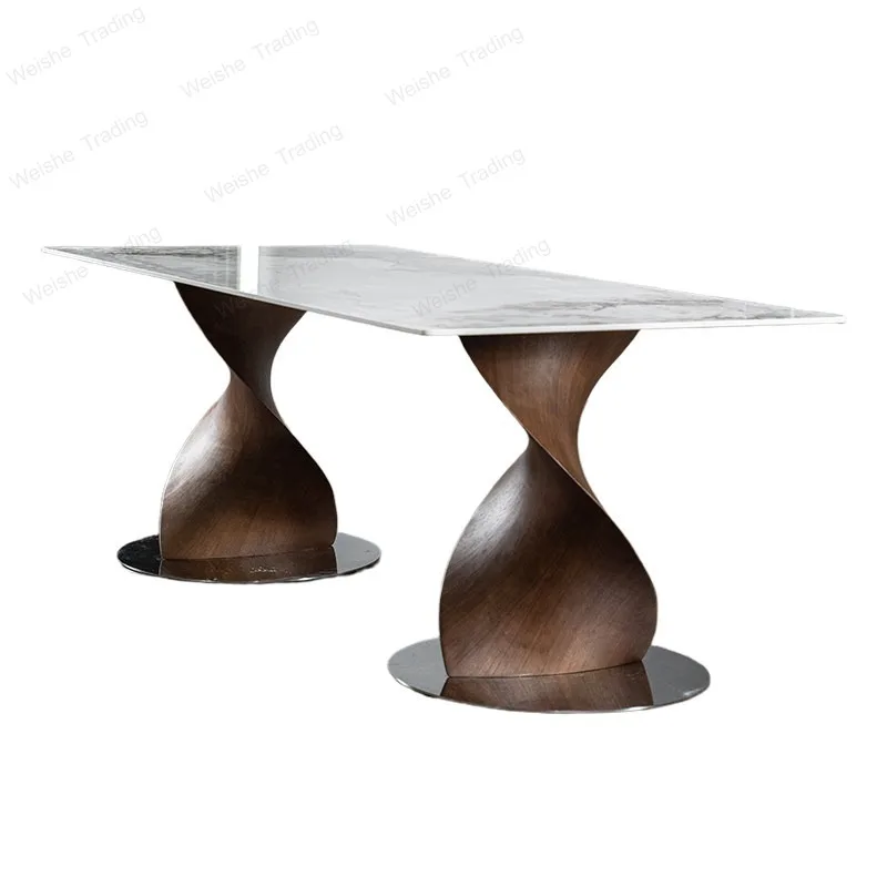 

Slate solid wood dining table, French vintage black walnut square table, light luxury, modern simple dining table