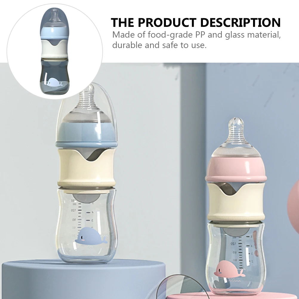 زجاجة تستخدم في الرضاعة للأطفال ذات فم واسع من الزجاج PP صديقة للبيئة وخفيفة الوزن ومحمولة لحديثي الولادة أثناء السفر تستخدم زجاجة الرضاعة