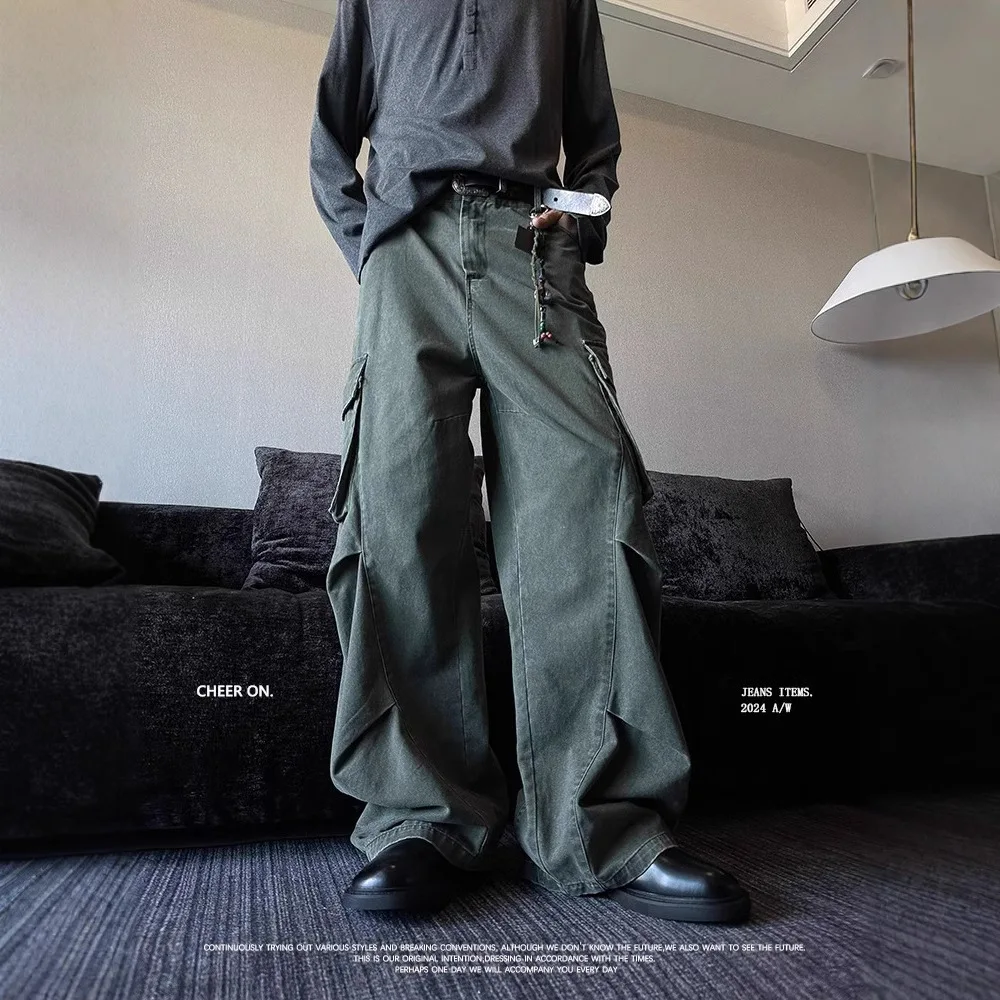 Firmranch American Vintage Scimitar Pants Pleated Large Pockets Casual Multi-color Pants Wide-leg Men's And Women's Cargo Pants