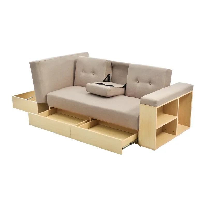 Nordic Japanese Fabric Sofa Bed Modern Tech Cloth Living Room Furniture with Storage Dual Purpose Simple Design