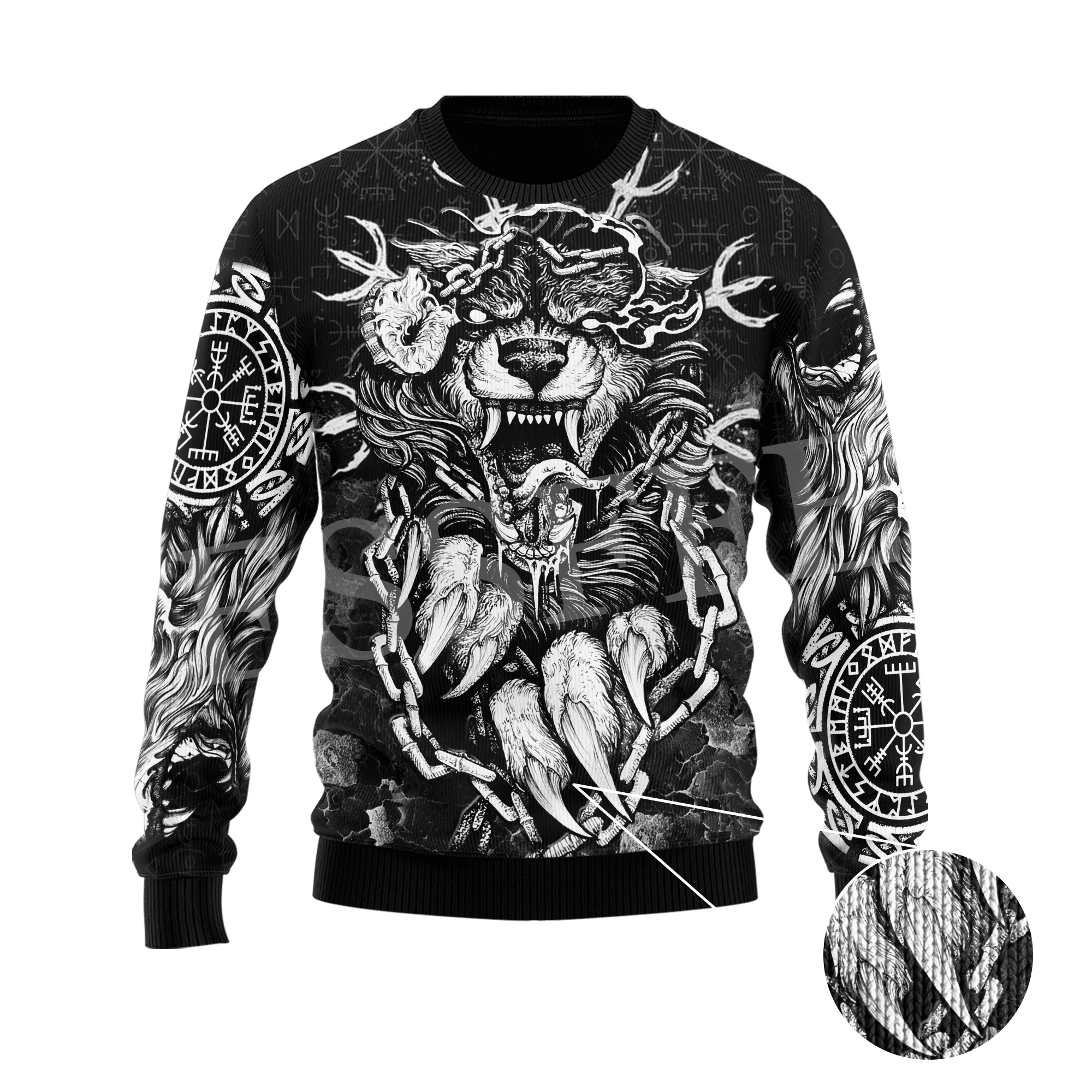 

Christmas Ugly Sweater Wolf Fenrir Odin Nordic Warrior Mythology Tattoo Retro Long Sleeves 3DPrint Pullover Harajuku Casual X5