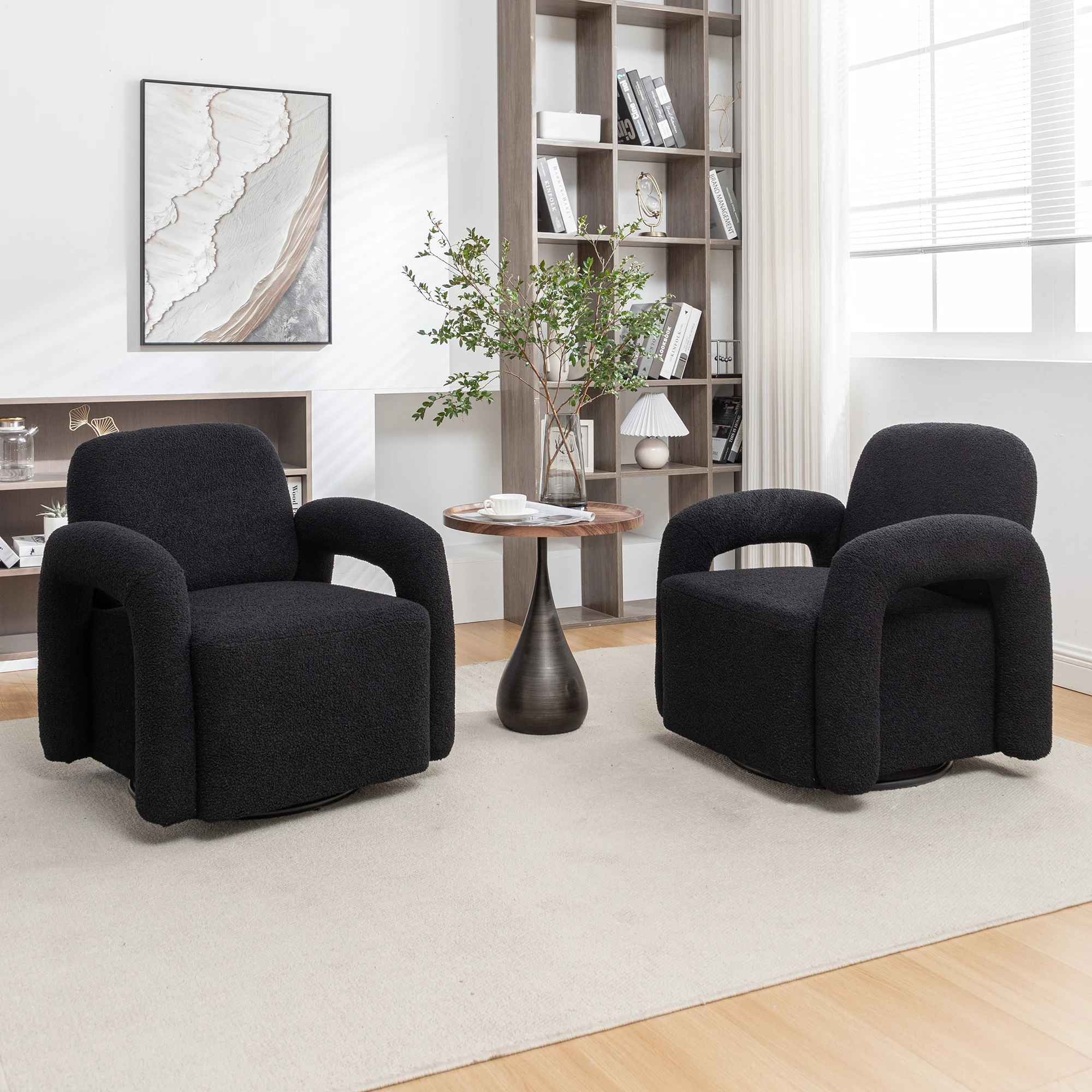 SEYNAR Modern Teddy Swivel Accent Chair Set of 2,Upolstered Swivel Round Barrel Armchair,Leisure Sofa Office Chair for Living Ro