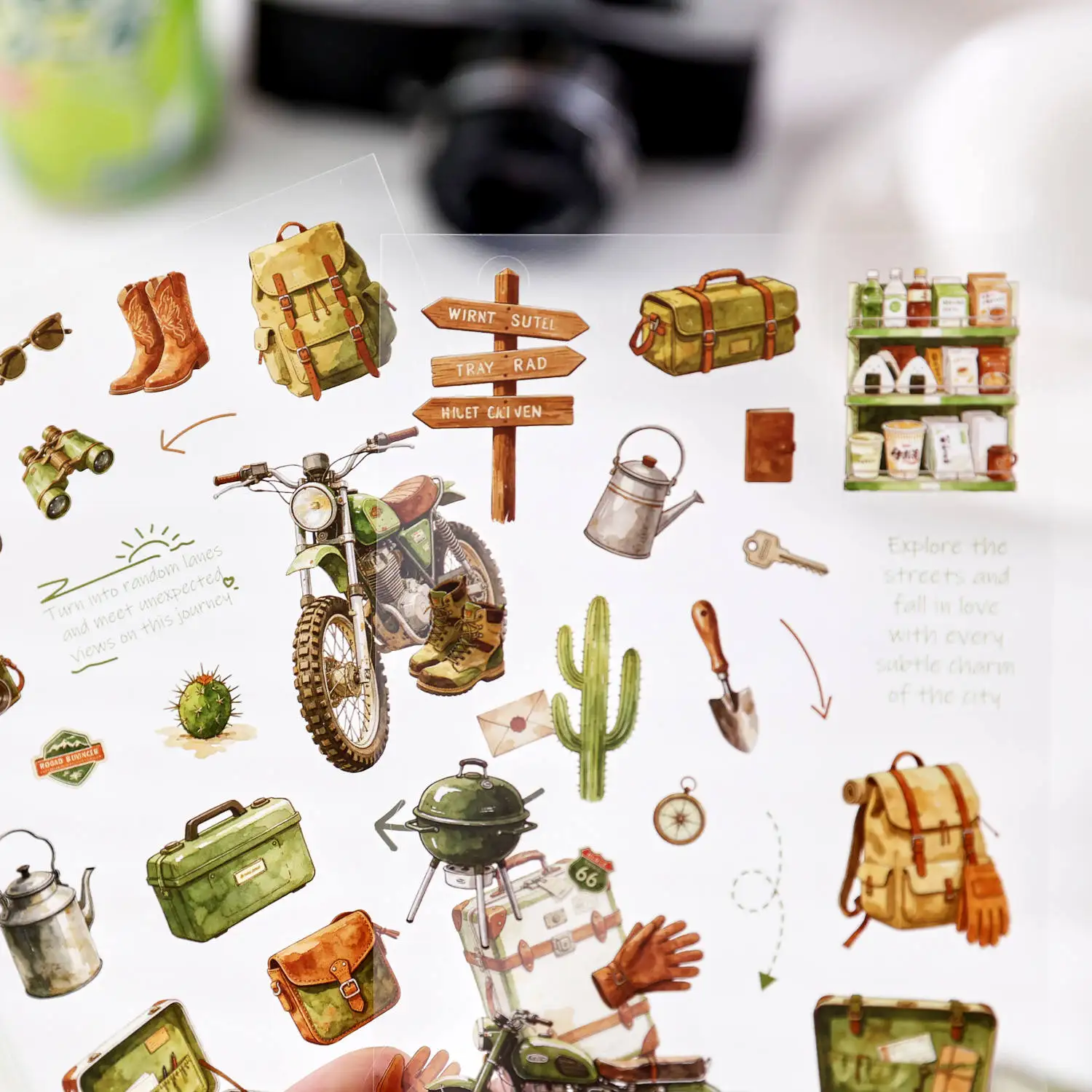 JCAC PET Creative Stickers 4-Design Set, Suburban Stroll Series, Travel Journal Phone Case DIY Die-Cut Decals