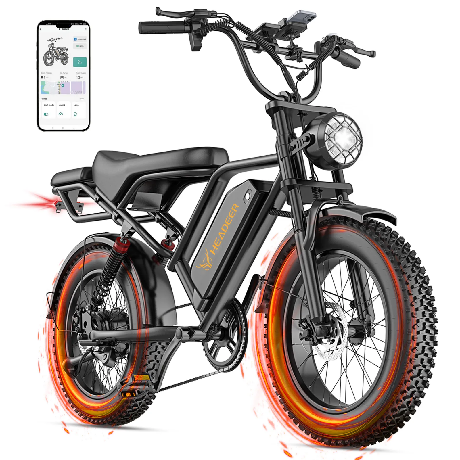 Image of HEADEER BK20 20*4 Zoll Elektrofahrrad für Erwachsene 5-Gang 750W 48V 20Ah Lithium-Akku Doppelscheibenbremsen E-Bike mit LCD-Display