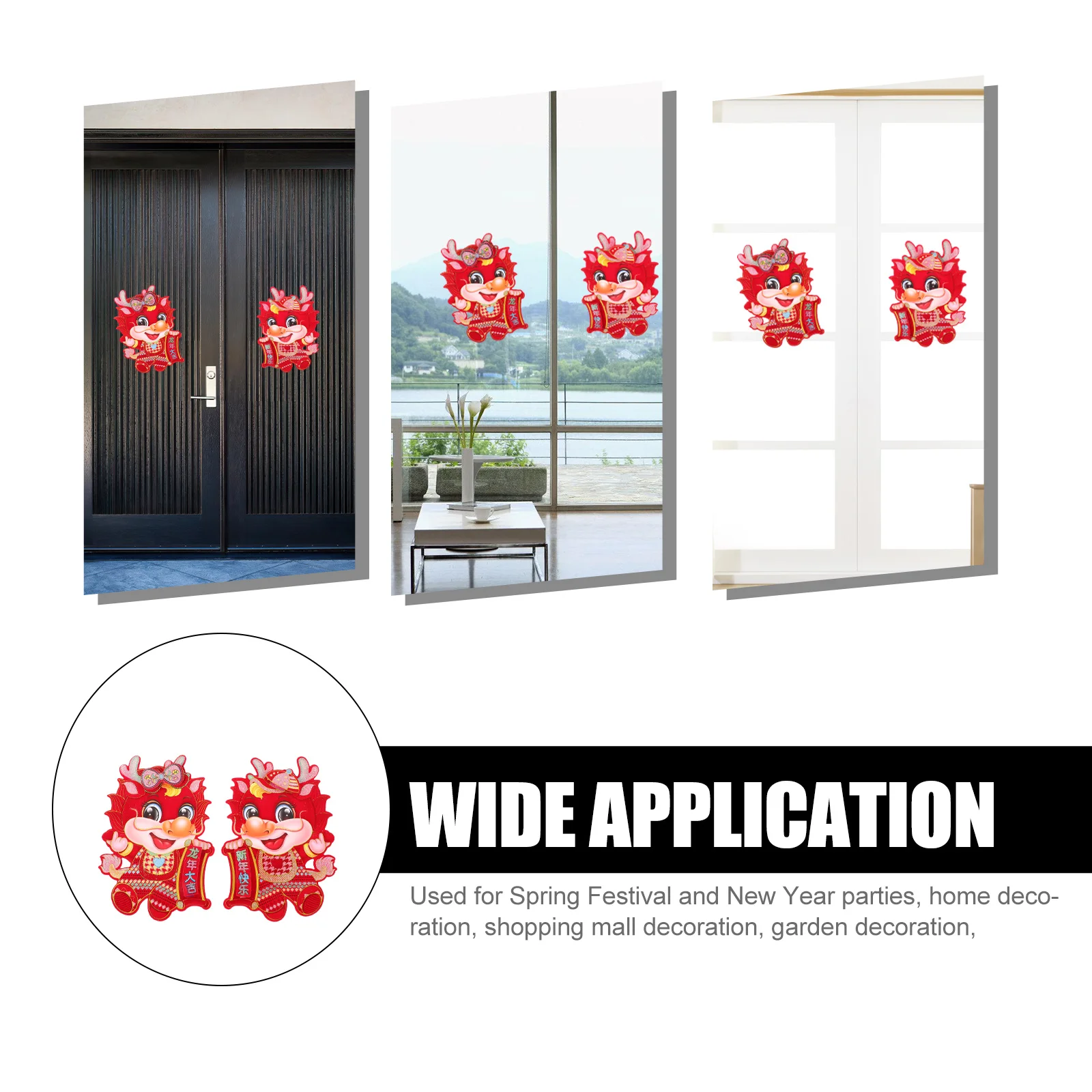 

2Pcs Spring Festival Dragon Stickers New Year Door Decals Clear Patterns Exquisite Design Chinese New Year Decoration
