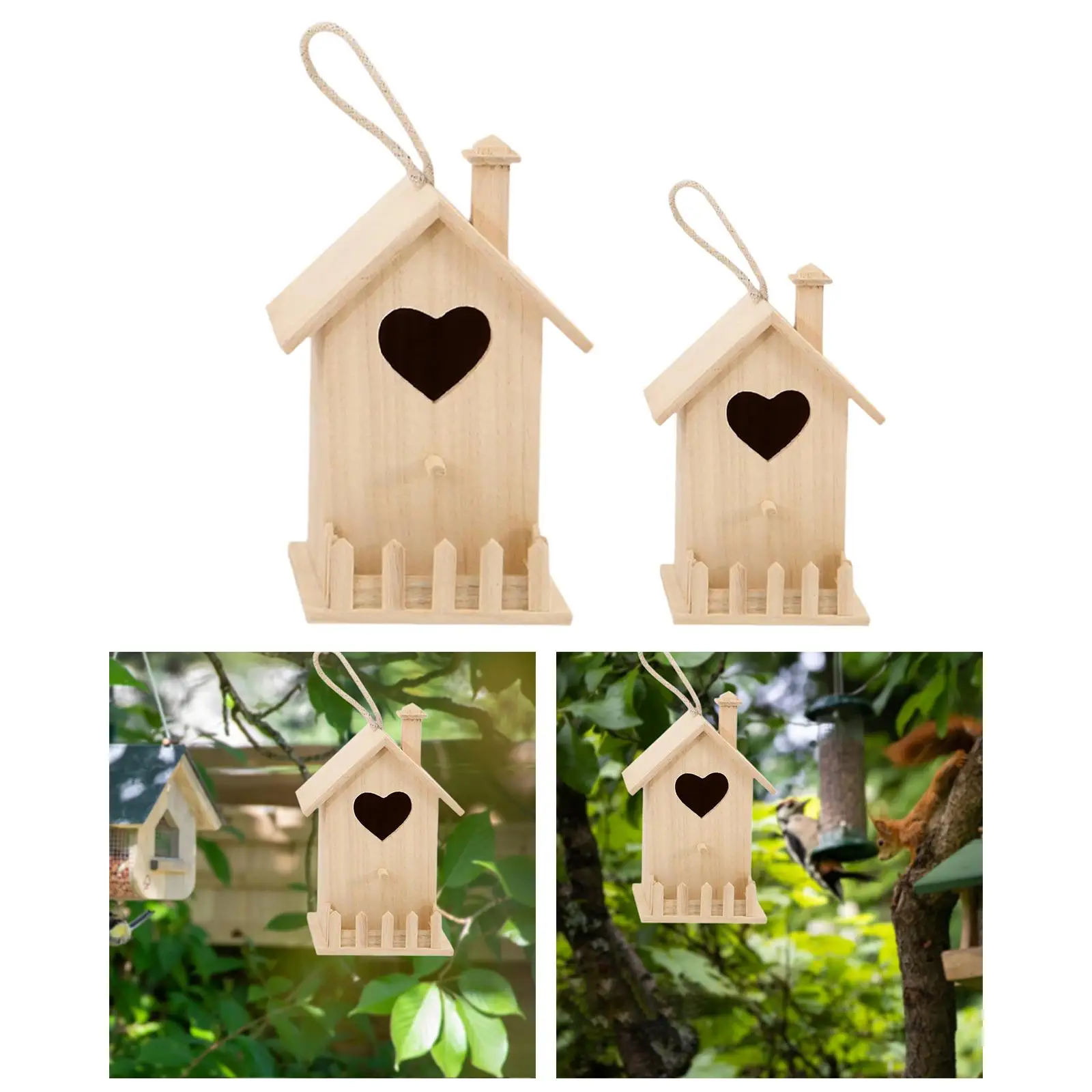 Small Unfinished Wood Bird House to Paint Hanging Nest Box DIY Birdcage for Garden Yard Outdoor Birds Accessories