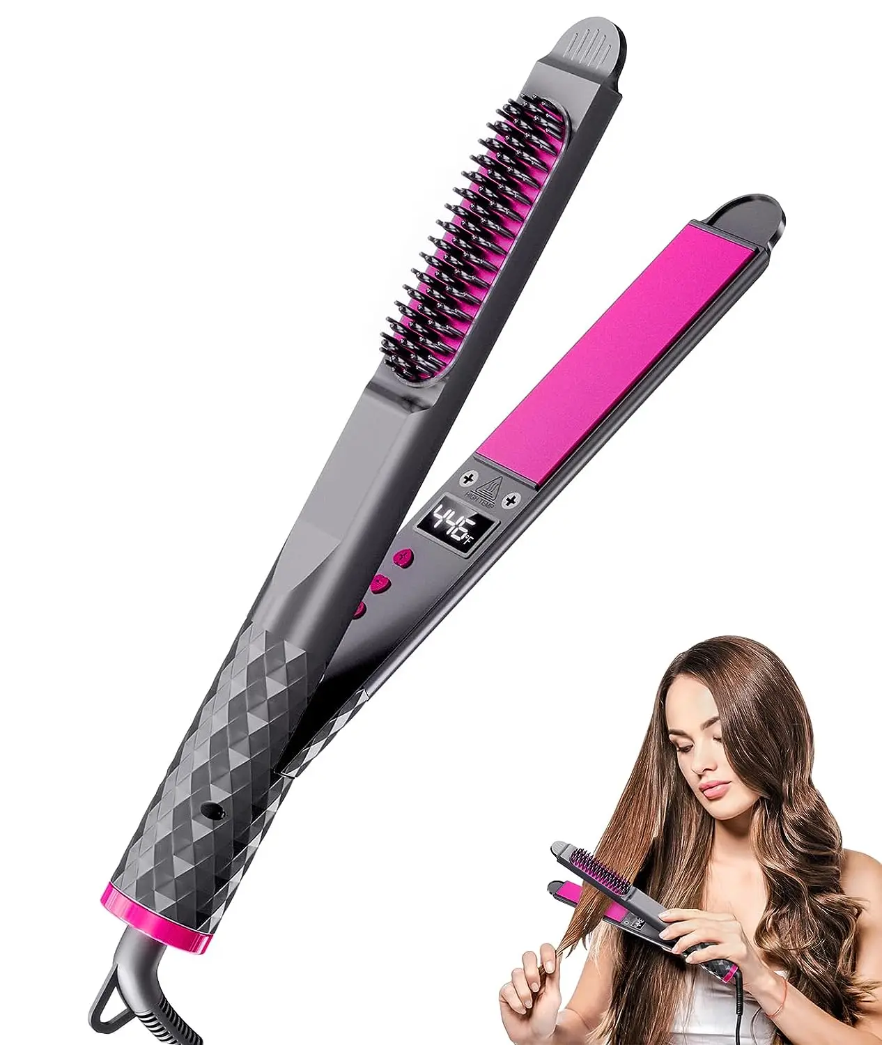 

3-in-1 Hair Straightener And Curling lron Hair Brushes For Women Hair Rollers Fast Heating Straightener Brush Flat Iron