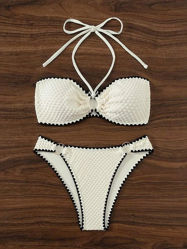 

Новый белый купальник-бикини 2024 года с завязками на шее, сексуальный комплект из двух частей для пляжа и горячих источников, летняя пляжная одежда