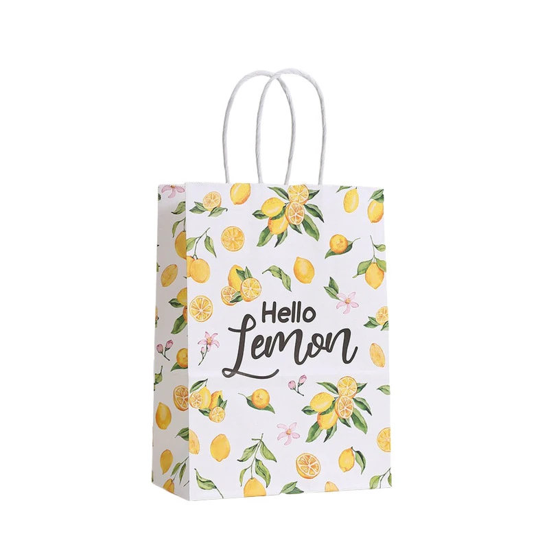 6Pcs Summer Hello Lemon Theme Paper Gift Packing Bags Cake Candy Bag for Kids Fruit Theme Birthday Baby Shower Party Decoration