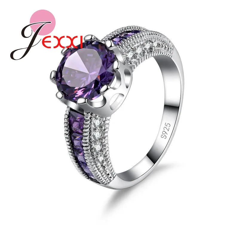 Classic Women Band Rings Setting With Purple Shiny Zircons 925 Sterling Silver Color Wedding Party Ring Accessories Wholesale