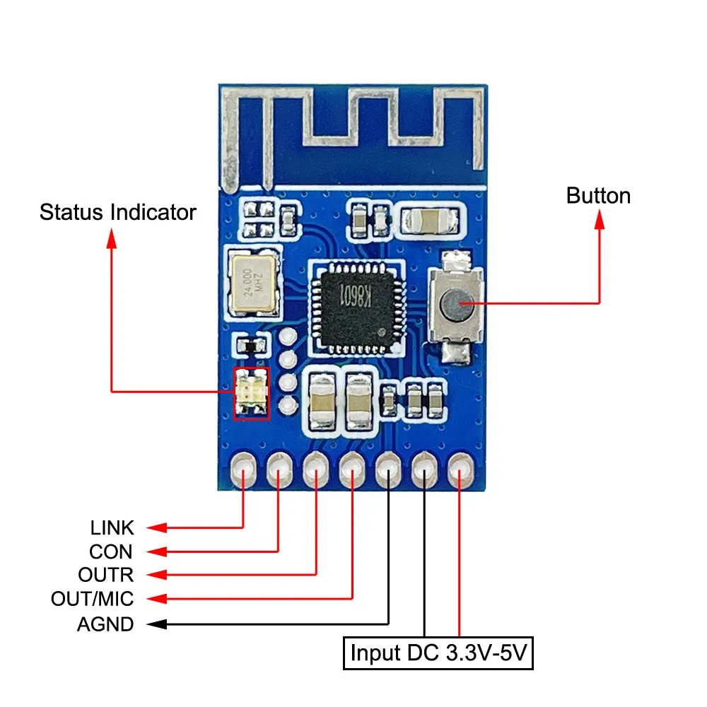 2.4GHz Wireless Audio Transmitter and Receiver Board MIC Audio Signal Decoder Transceiver Module 20-30M Transmission Distance