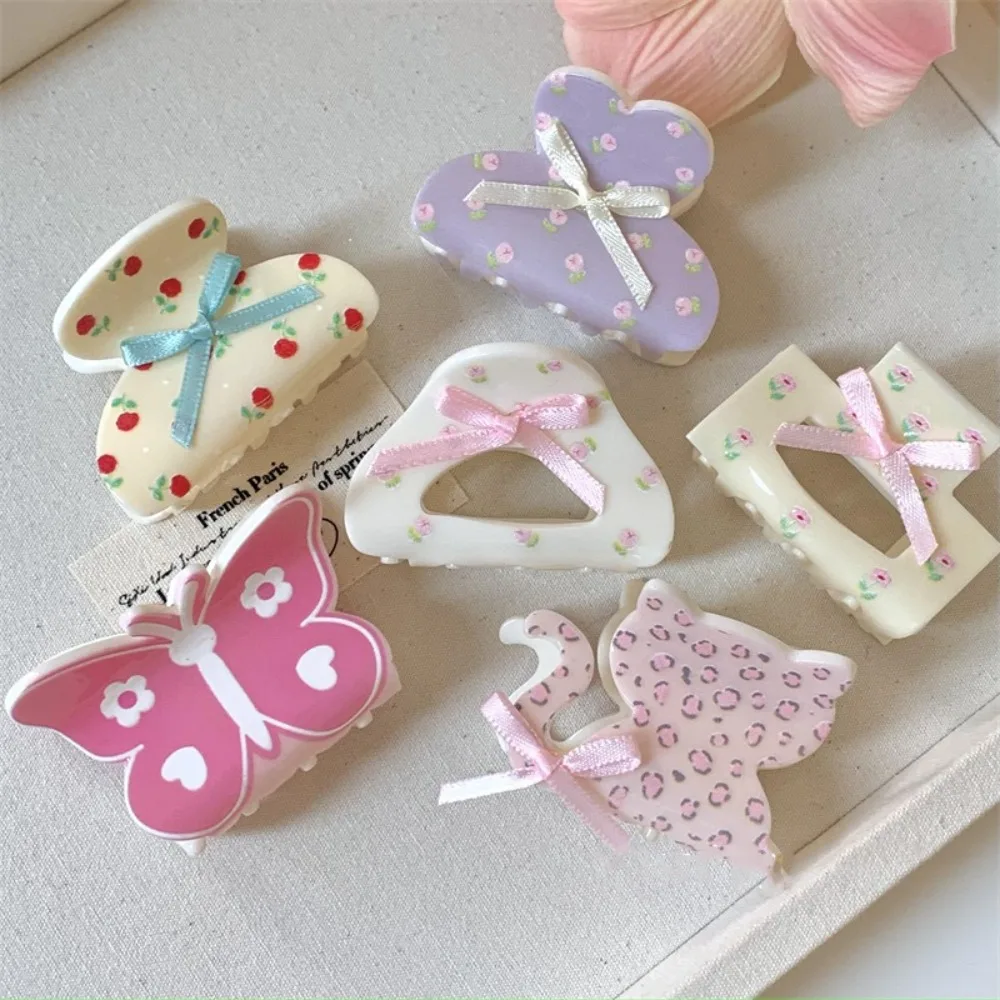 

Fashion Plastic Bowknot Hair Claw Y2k Ribbon Cat Claw Clip Flower Hair Accessories Bow Shark Clip Daily