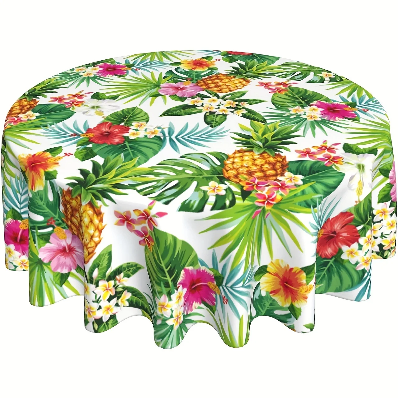 1pc Hot Table Decoration, Circular Tablecloth,Hawaiian Tropical Flower Circular Table Cloth with Palm and Pineapple Patterns