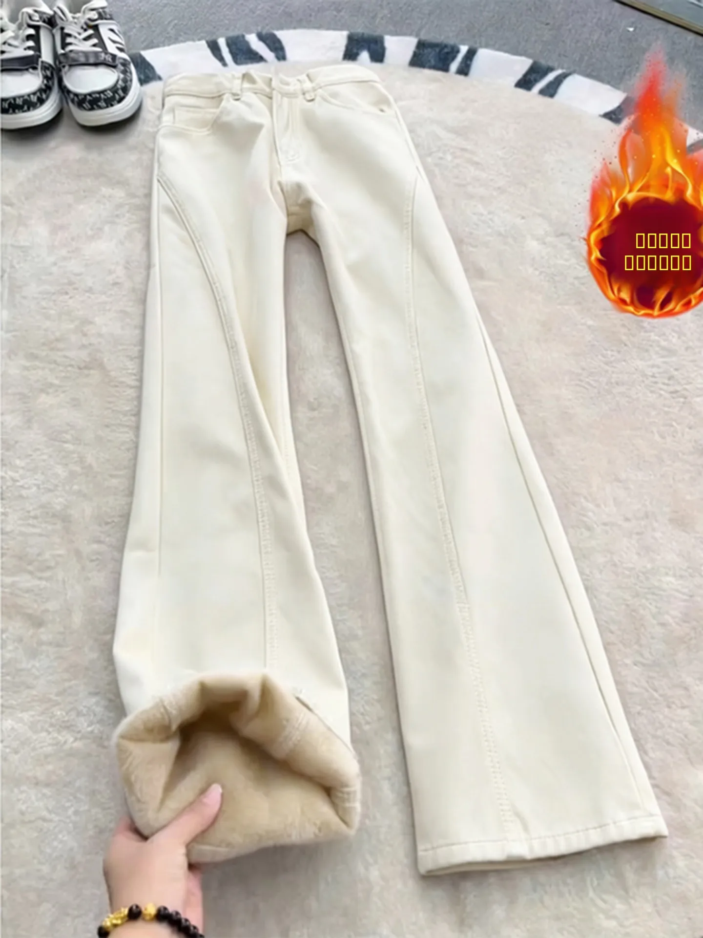 

Мужские джинсы из чистого хлопка с утепленной флисовой подкладкой, прямые, с легким клешем, для зимы, прочные, прямого кроя