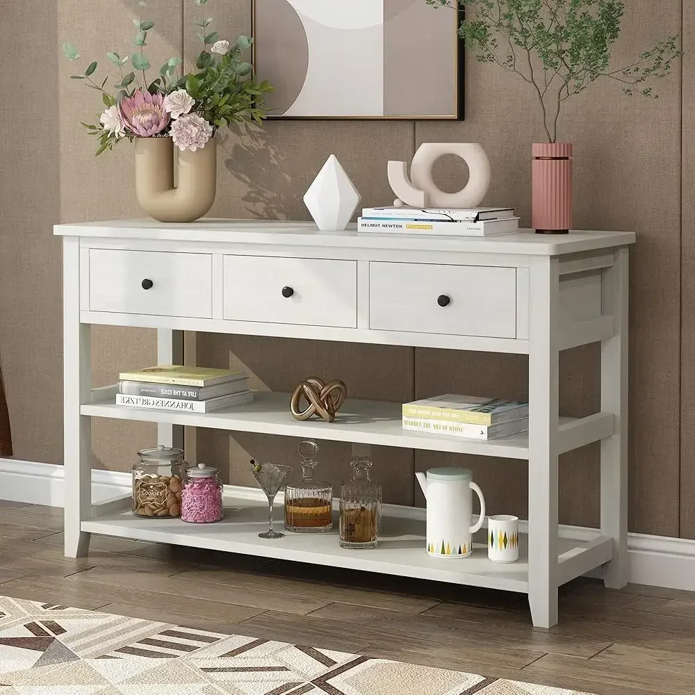 Console Table Entryway Desk, Sofa Side Table With 3 Drawers 2 Bottom Storage Shelves, Vintage Tv Stand For Hallway Living Room view 4