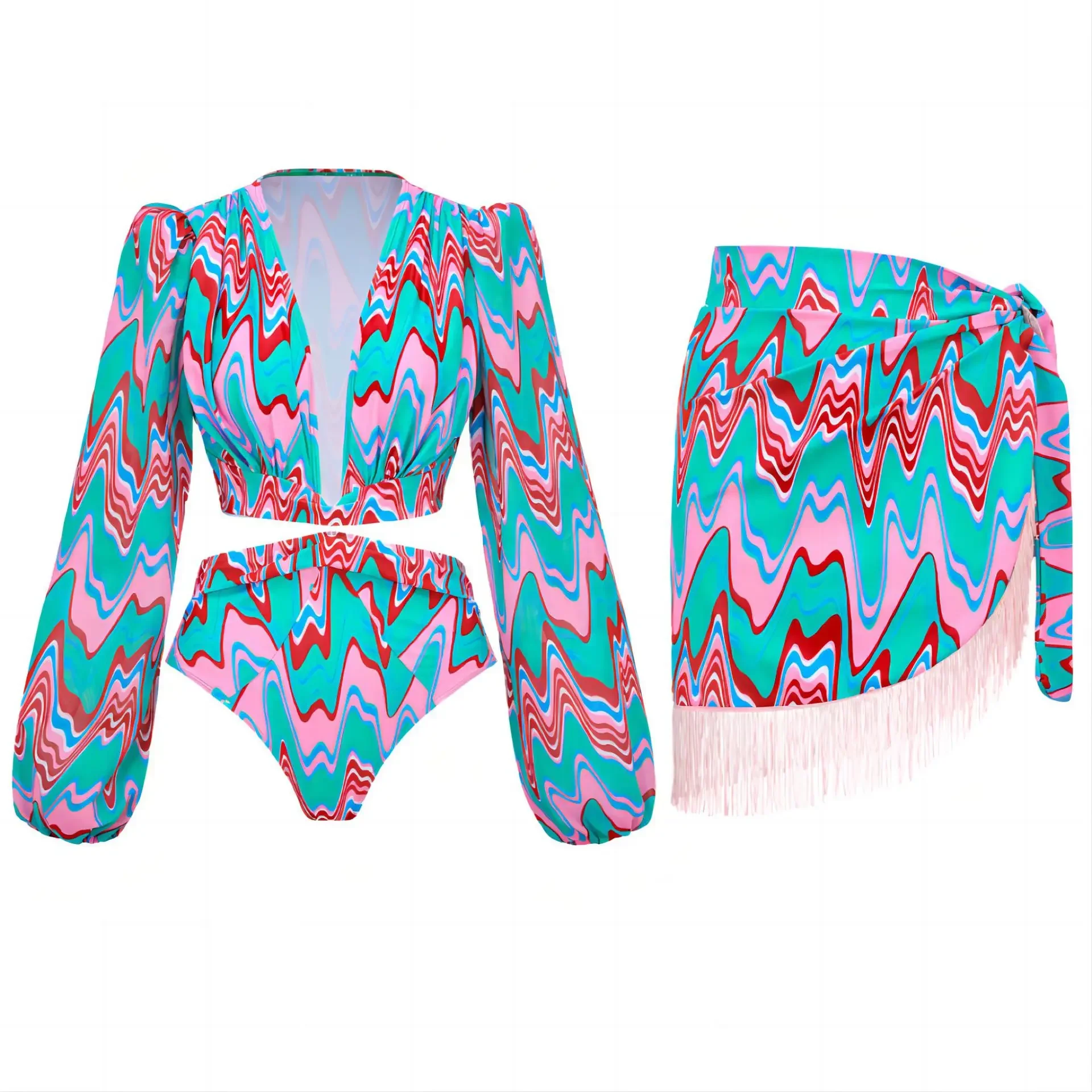 Traje de baño de una pieza con pajarita y correa para el hombro, traje de baño para mujer, falda con borlas, ropa de playa, traje de baño de lujo, nueva ropa de playa para vacaciones 2025