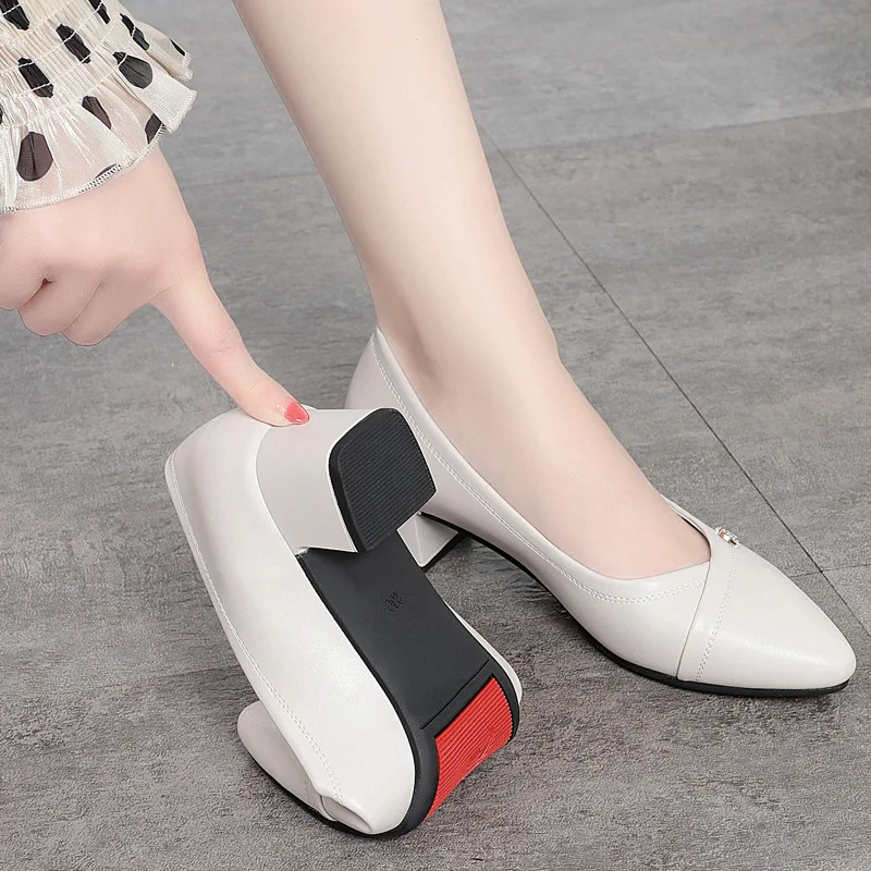 Women Fashion High Quality Black Soft Leather Office Shoes  High Heel Dress Singles Pumps For Party Anti-slip Comfortable Grace