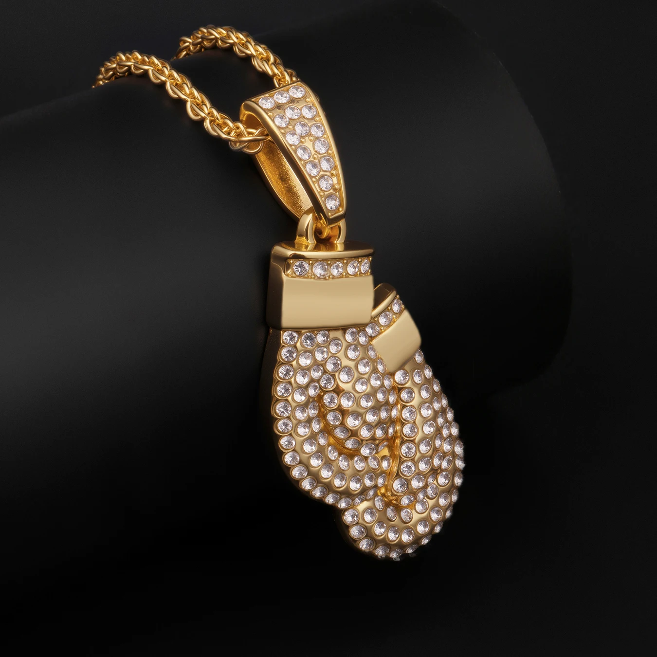 Fashion Luxury Zinc Alloy Paved Rhinestone Boxing Gloves Necklace for Men ABCD Jewelry Boxing Accessories Gift for Him