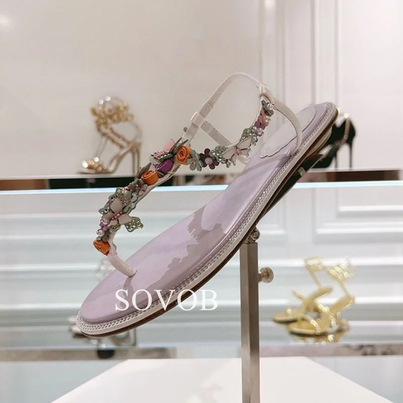 Verão flor design banda estreita oco para fora sandálias femininas ajuste livre tornozelo cinta sandalias festa banquete vestido sapatos 2024