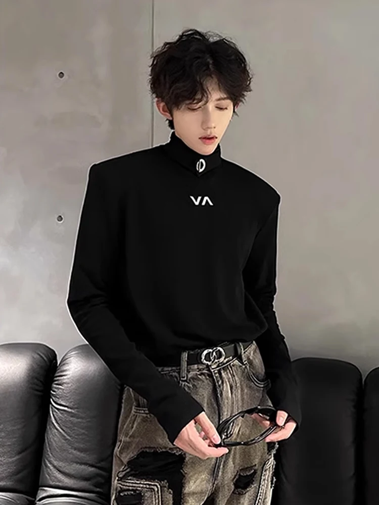 

oulder Padded Long Sve f High Collar Men's Hoodie Trendy Brand Premium Feel Bla Cleanfit Inner Wear Base irt