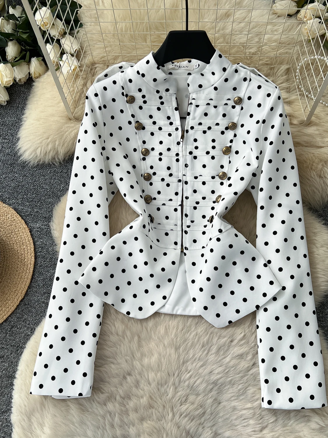 Slimming Checkered Long Sleeve Shirt Women's Commuter Style Waist Cinched Unique Top Luxury Fashion plus Size Polyester Fiber