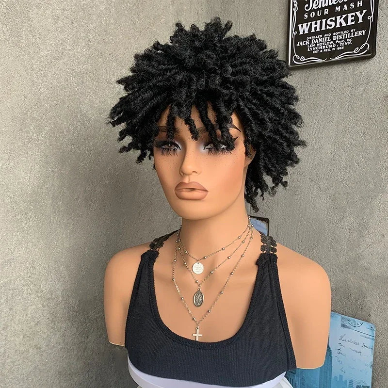 قصيرة سوداء مضفر الشعر Dreadlock شعر مستعار اصطناعي مع الانفجارات للشباب ألياف مقاومة للحرارة الأفرو غريب مجعد الذكور شعر مستعار للحفلات