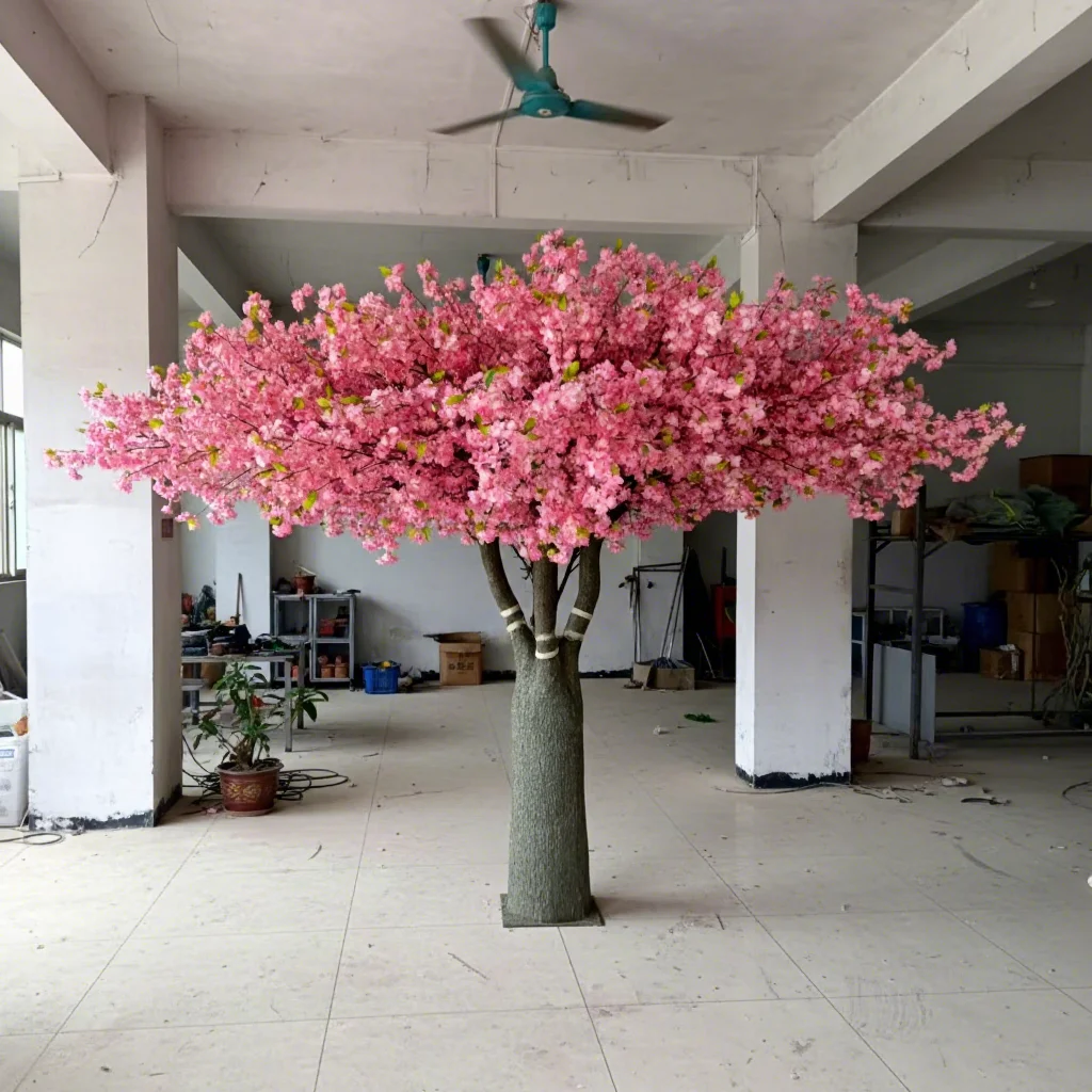 #￥High Quality Romantic Pink Artificial Cherry Blossom Tree 4m Customized Size Eco-Friendly Durable Plastic Natural Look Indoor
