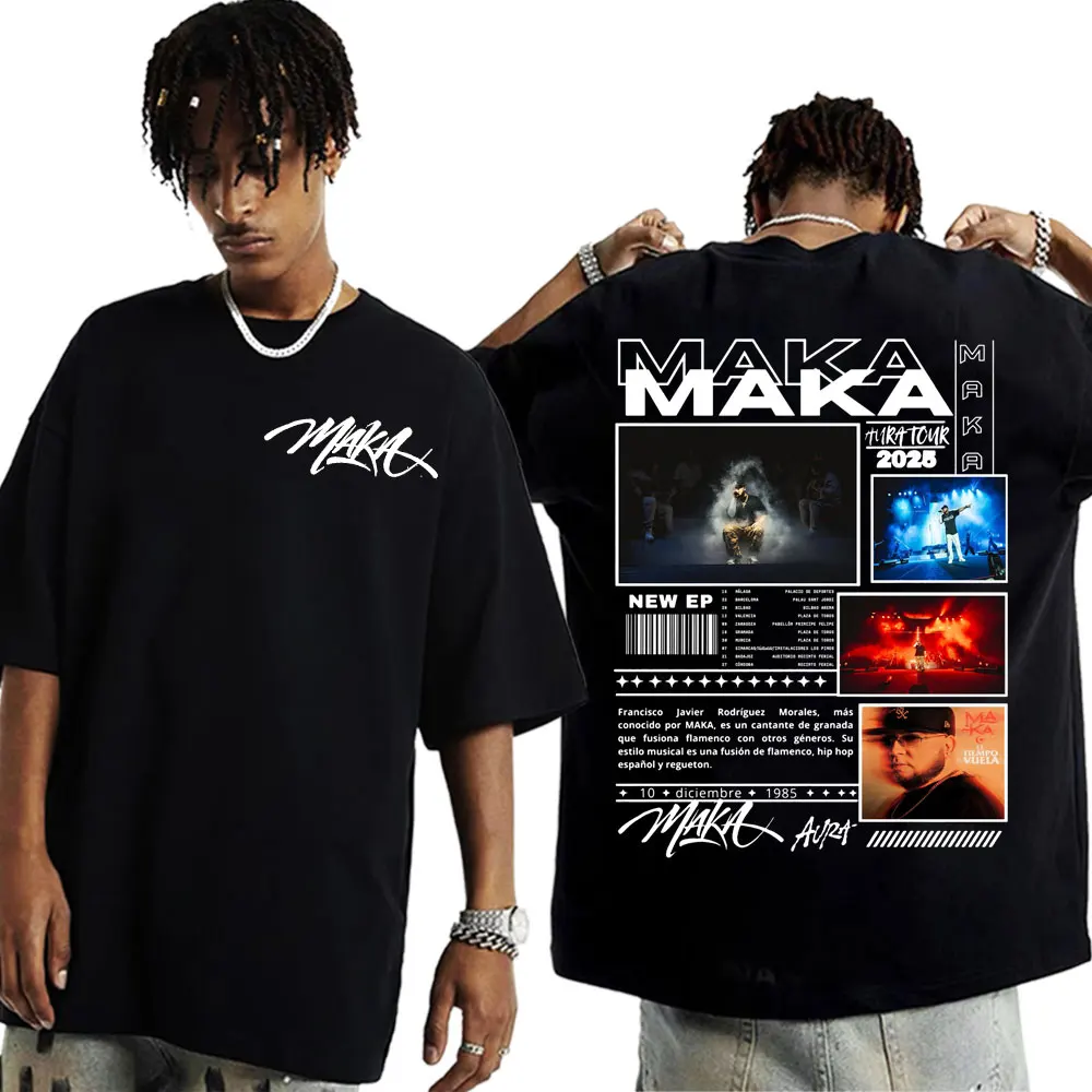Rapper Maka Aura Tour 2025 Double Sided Print T Shirts Men Women Fashion Hip Hop Gothic T-shirts Casual O-NeckOversized T Shirt image 5