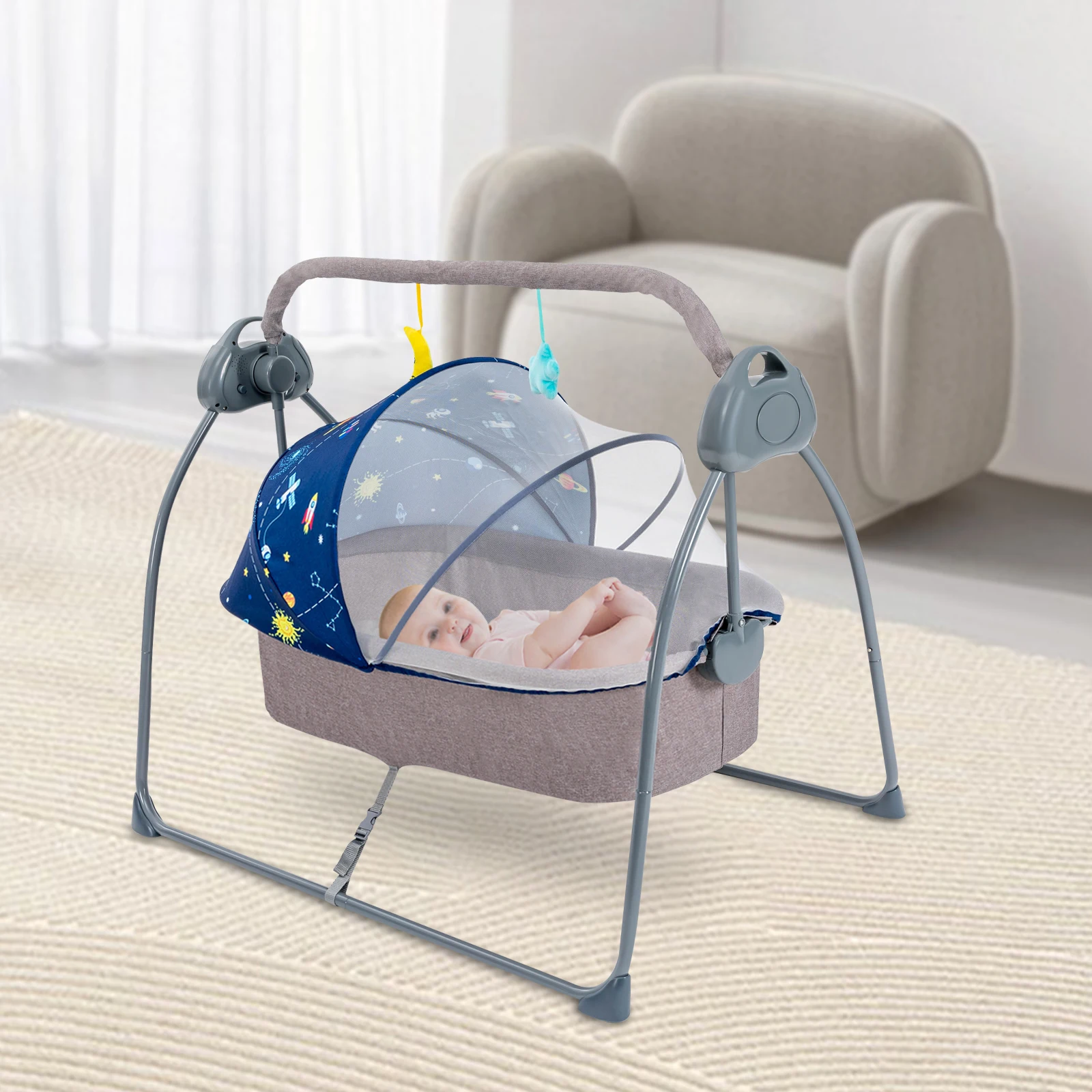 Foldable Electric Cradle Baby Swing,Connected to Bluetooth to Play Music and Toddler Stories, Swing for baby, Large