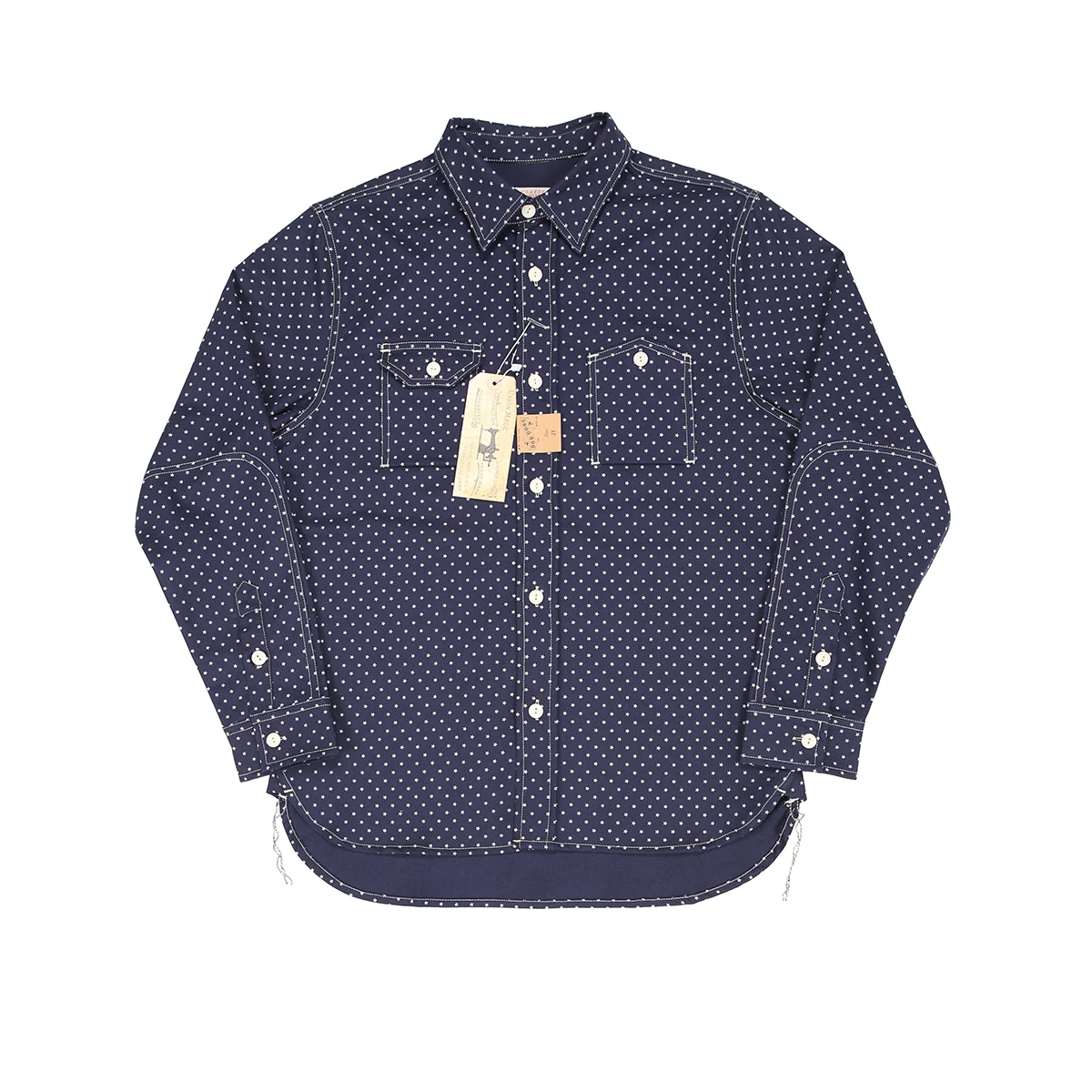 BOB DONG Wabash Star Print Work Shirt Indigo Vintage Inspired Long Sleeve Shirt